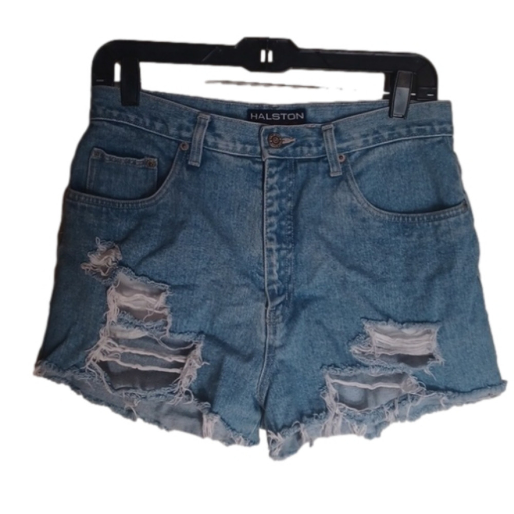 HALSTON jeanswear distressed denim shorts. Size 10. Good used condition,no flaws
